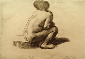 Zittende vrouwelijke rugnaakt door Käthe Kollwitz
